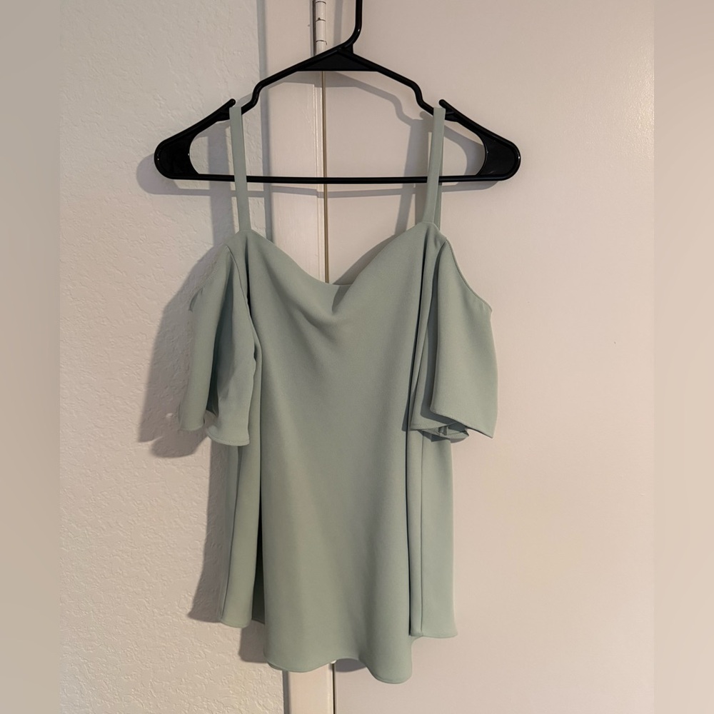 Ann Taylor Light Green/Teal Off-Shoulder Blouse